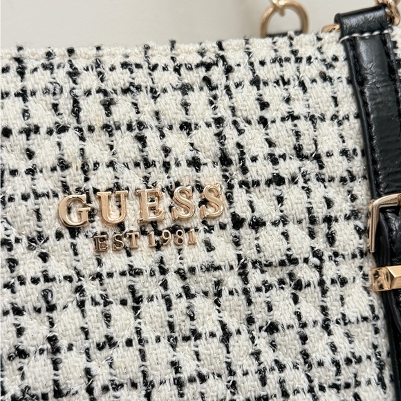 Guess Tweed Tote with Gold Chain and Black Accents - Picture 7 of 8